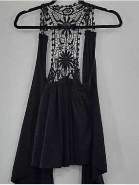 Black Crochet-Back Draped Tank Camisole/Shirt Or Swim Cover Up